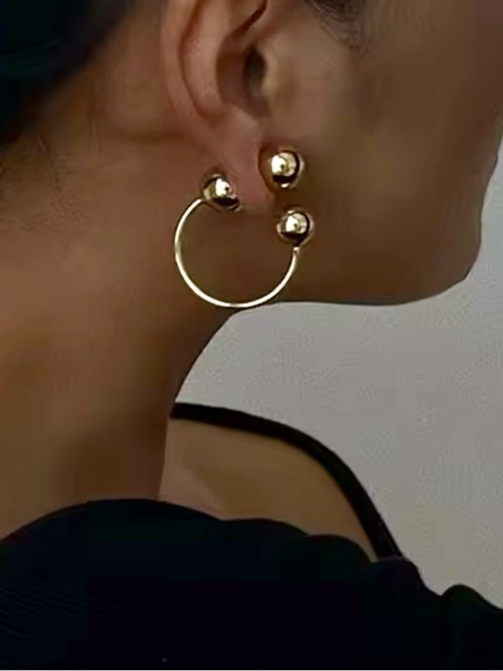 Urban Outfitters Gold Triple-Ball Hoop Earrings